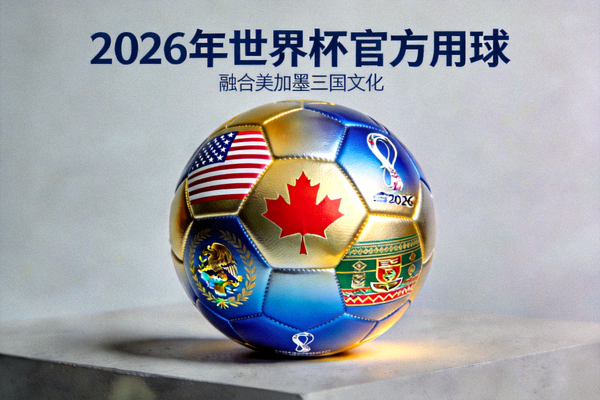 2026年世界杯官方用球发布，金色与蓝色渐变设计融合美加墨三国文化元素